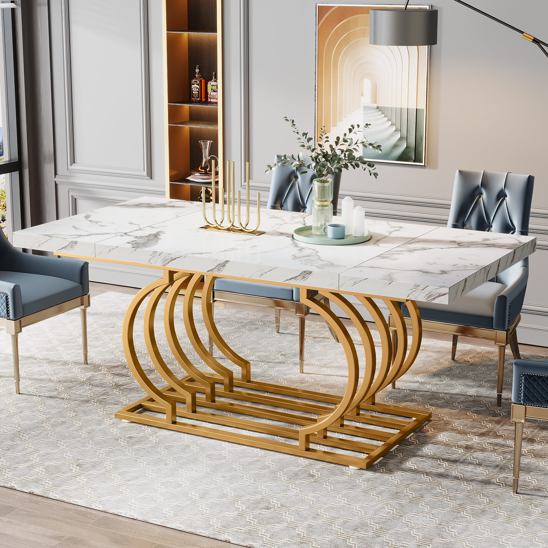 Everly Quinn Hausner 63" Dining Table, Faux Marble Top & Reviews | Wayfair